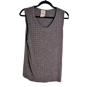 Vocal Womens Gray Studded Sleeveless Tank Top Scoop Neck Charcoal Small